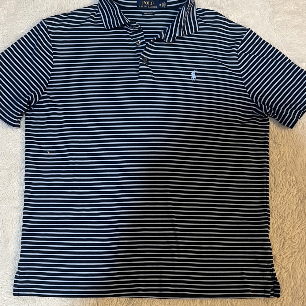 Polo by Ralph Lauren Men's Blue and White Striped Polo